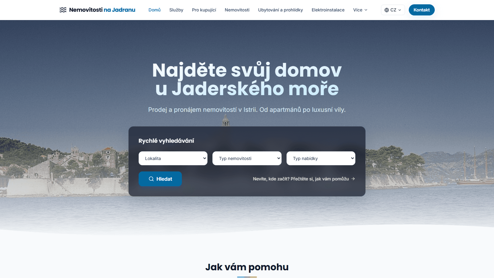 Homepage Nemovitosti na Jadranu ve světlém režimu - rychlé vyhledávání nemovitostí v Istrii
